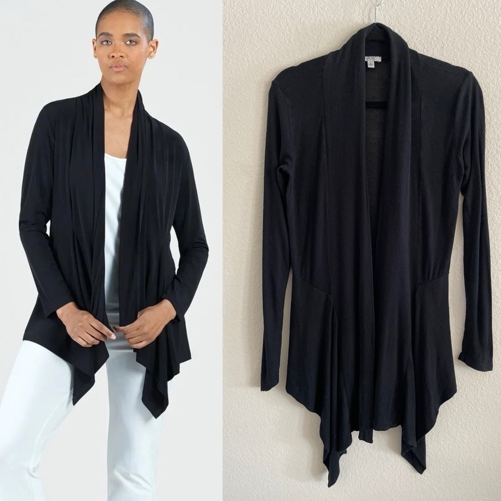 Cache Women Cardigan Large Black Vintage Lagenlook Asymmetrical Contemporary